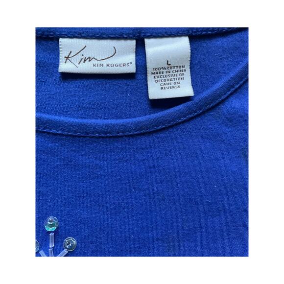 Kim Rogers Blue Holiday Long Sleeve Shirt with Rudolph mittens Santa Hat Cotton - Picture 5 of 6